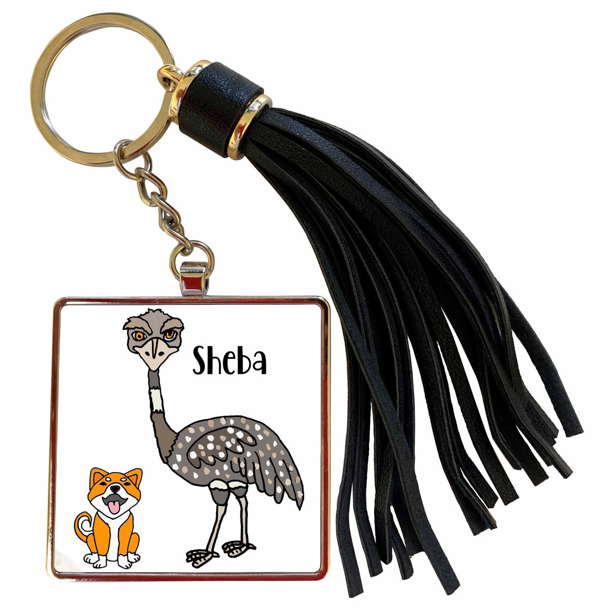Cute Funny Sheba Inu Dog and Emu Named Sheba Pun Cartoon Tassel Key Chain by 3dRose – Tassel Key Chain, Metal, Multicolor, Model tkc_388351_1