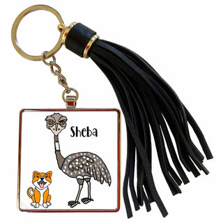Cute Funny Sheba Inu Dog and Emu Named Sheba Pun Cartoon Tassel Key Chain by 3dRose – Tassel Key Chain, Metal, Multicolor, Model tkc_388351_1