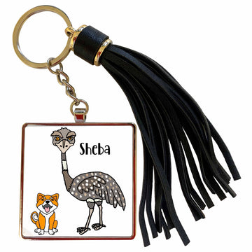 Cute Funny Sheba Inu Dog and Emu Named Sheba Pun Cartoon Tassel Key Chain by 3dRose – Tassel Key Chain, Metal, Multicolor, Model tkc_388351_1