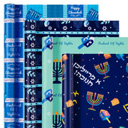 Cherubfunz Hanukkah Gift Wrap, 4 Rolls Totaling 148 Sq Ft, Menorah Dreidel Designs