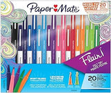 Paper Mate Flair Felt Tip Pens, Bold and Medium Point, 0.7 mm, Assorted Colors, Pack of 20 Pens
