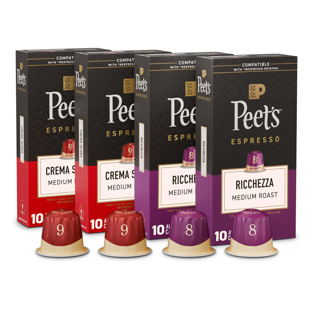 Peet's Coffee Medium Roast Variety Pack / 10 Count (Pack of 24) / Medium Roast Variety Pack - 40 Capsules Single-Serve Capsules & Pods