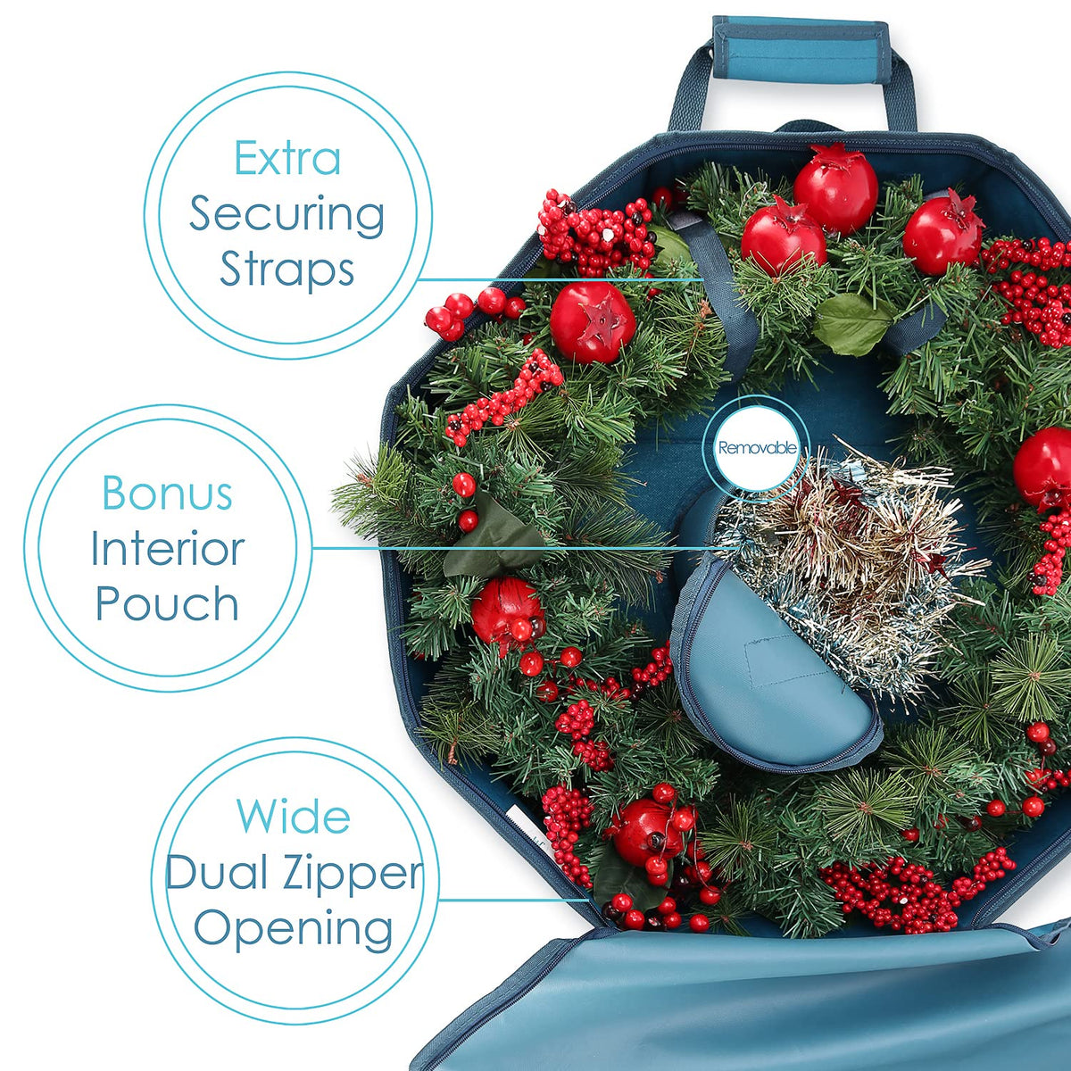 Hearth & Harbor Hard Shell Wreath Storage Container, 24 Inch, Blue, 2 Pack
