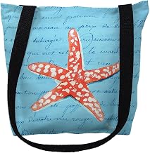Betsy Drake TY091BM 16 x 16 in. Coral Starfish Blue Script Tote Bag - Medium