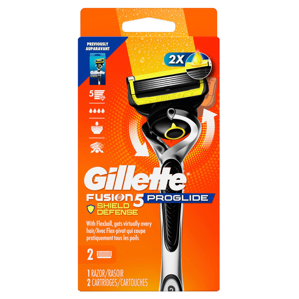 Gillette 1 Razor, 2 Refills / ProGlide Shield 1 Handle + 2 Refills / 1 Count (Pack of 1) Cartridge Razors