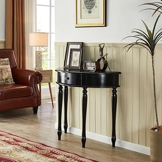 Modern Crescent Walnut Wood Console Table - Narrow Vintage Side Table for Entryway Hallway Foyer Living Room - Stylish Black Finish 100 cm / 39.3 inches