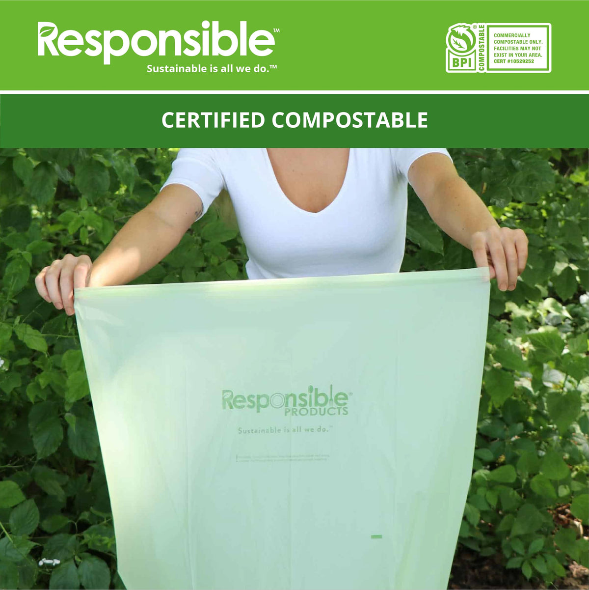 Compostable Tall Kitchen Trash Bags 64 Gallon - Heavy Duty Multipurpose Bin Liners for Food Scraps by Responsible Products – 1 Count (Pack of 120), Model RP-CKBAG64-120-120
