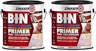 Zinsser B-I-N Water Base Stain & Odor Blocking Primer, Flat White | Interior and spot exterior use, excellent adhesion, sticks without sanding, dries in 30 minutes, topcoat in 1 hour, Gallon