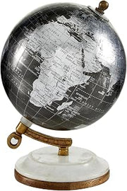 Deco 79 Plastic World Map Globe, Globe 5" x 5" x 7", Black | Educational/Geographic Earth World Map Small Decorative World Globe With Silver Continents And White Marble Base World Globe