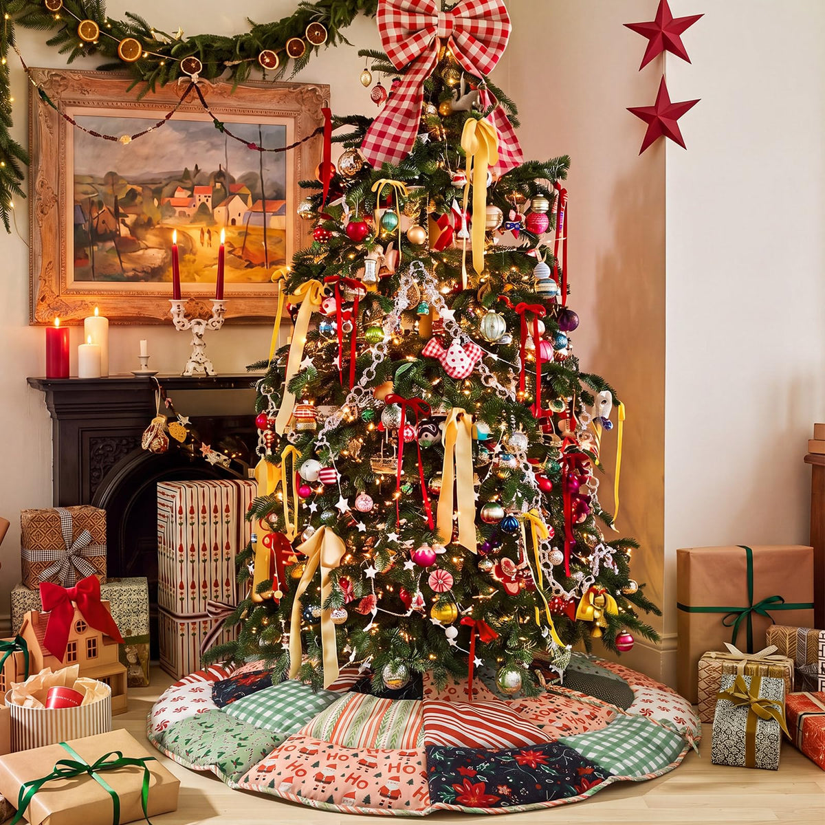 Junkin Quilted Tree Skirt, 48 Inch Diameter, Colorful Patchwork