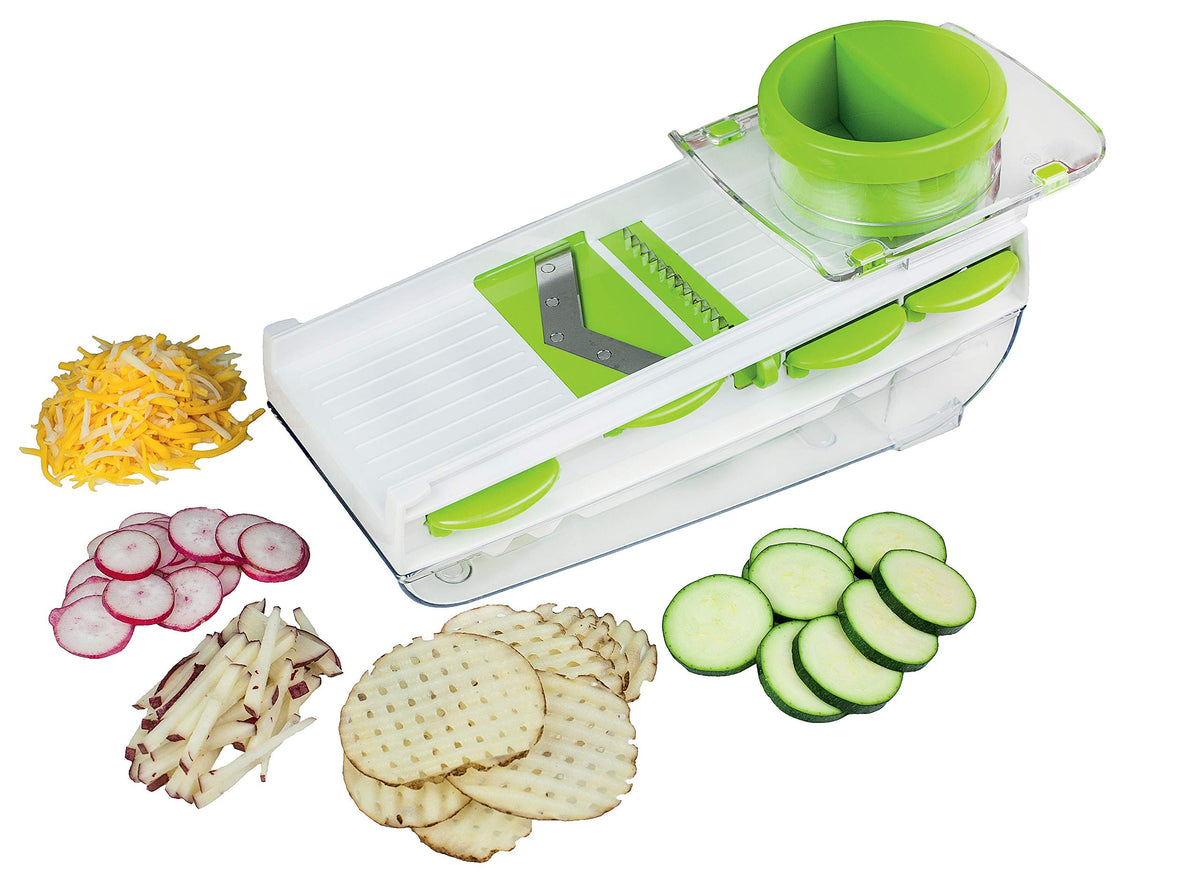 World Cuisine Mandoline/Grater with Container by PADERNO – 12in, Plastic, White, Model A4982176