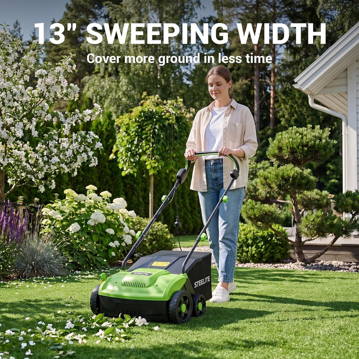 13" Artificial Turf Sweeper by Steelite – Stainless Steel, green and gray, Model AZDG935