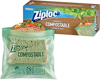 Ziploc Compostable Sandwich and Snack Bags for On The Go Freshness, Designed to be Commercially Compostable, 40 Bags