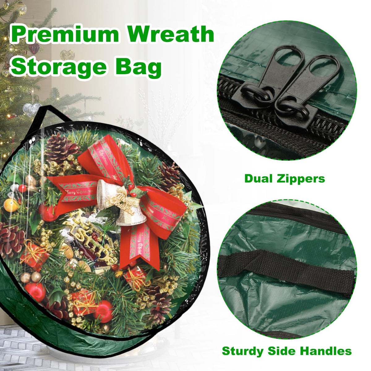 YAYODS Wreath Storage Bag, 24x24x7.8 Inch, 6 Pack Green