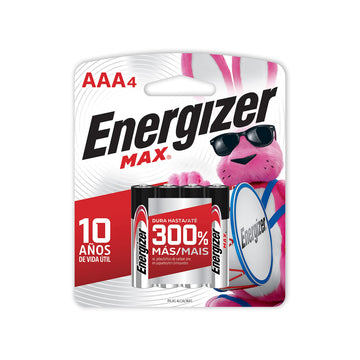 MAX AAA Batteries by Energizer – 4 Count (Pack of 1), Silver, Model E92BP-4