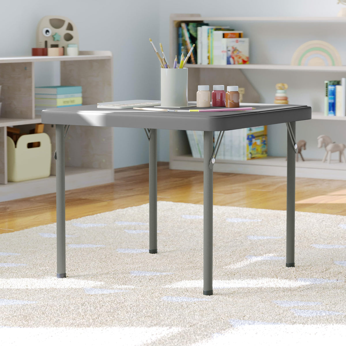 Kids 24x24 in Plastic Locking Folding Table by Flash Furniture – 24" Square, Steel, Plastic, Granite Gray, Model RB-2424-KID-GY-GG