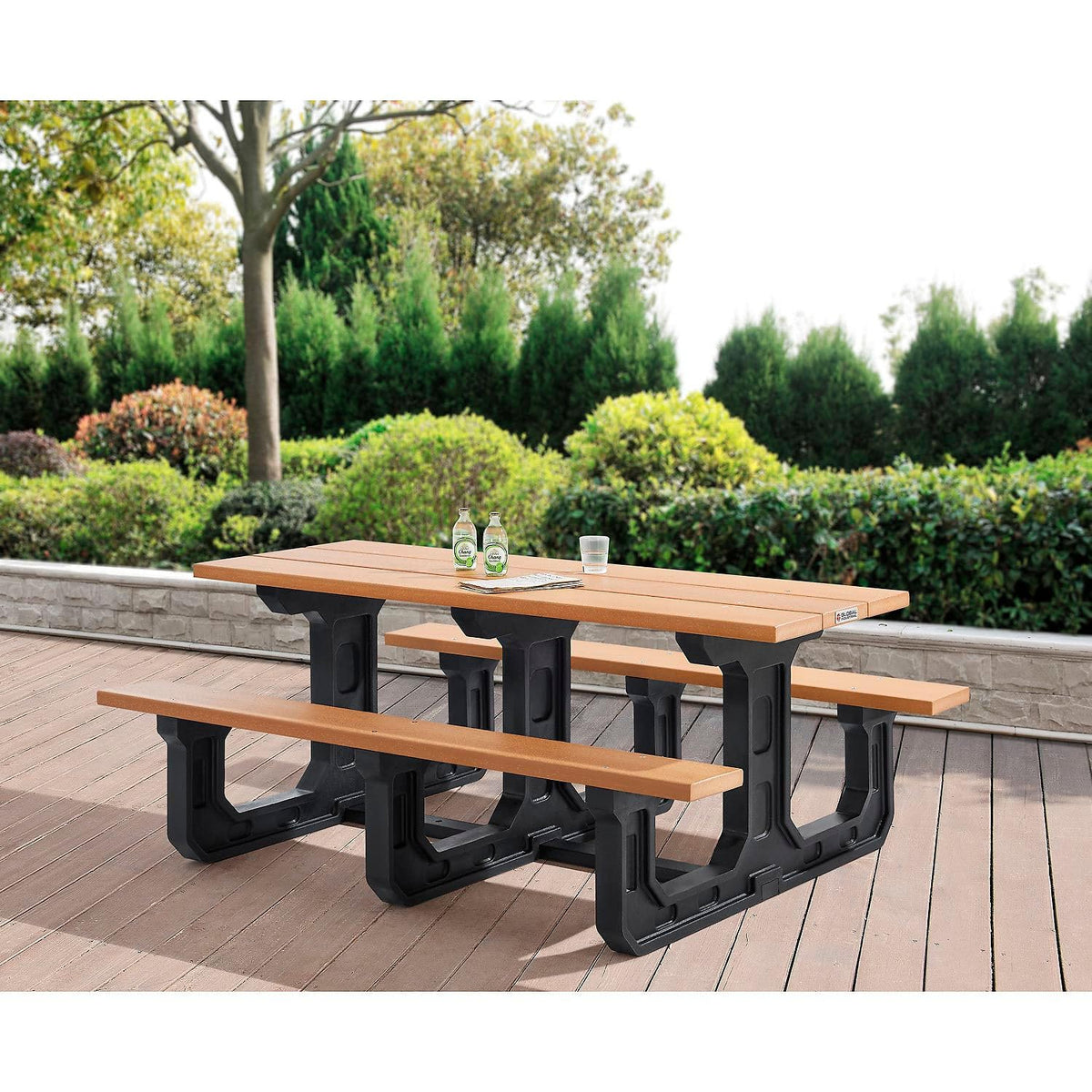 Outdoor 6' Rectangular Picnic Table by Global Industrial – 73.23 inches x 58 inches x 30 inches, Recycled Plastic, Cedar, Model 271677CD
