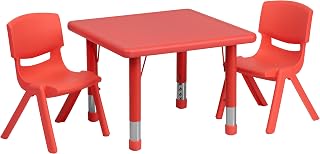 Flash Furniture 24 in Plastic Square Activity Table with 2 Chairs, Red