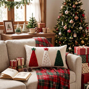 Boao Christmas Lumbar Pillow Cover, 12 x 20 Inches, Red White Green Tree Design