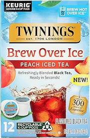 Twinings Brew Over Ice Unsweetened Peach Flavoured Black Iced Tea K-Cup Pods for Keurig, Caffeinated, 12 Count
