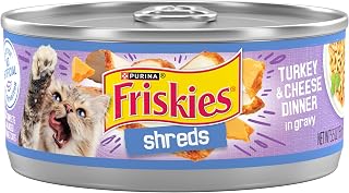Purina Friskies Wet Cat Food, Shreds Turkey & Cheese, (24) 5.5 oz Cans