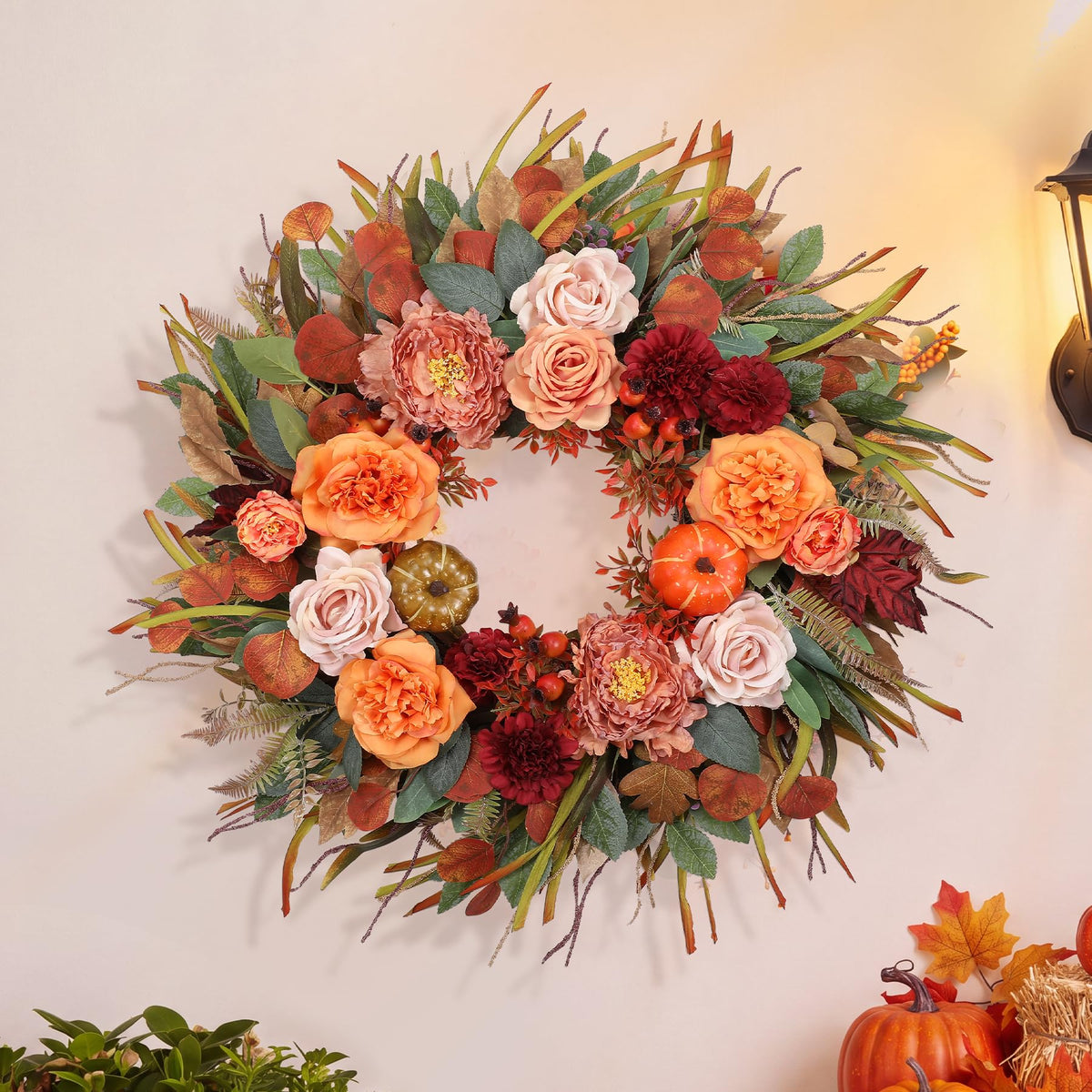 Hey Beky Autumn Wreath, 26 Inch Diameter, Pink Harvest