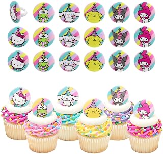DecoPac Hello Kitty Cupcake Rings, 24 Hello Kitty & Friends It's a Celebration Cupcake Decorations Featuring 6 Characters - 24 Pack