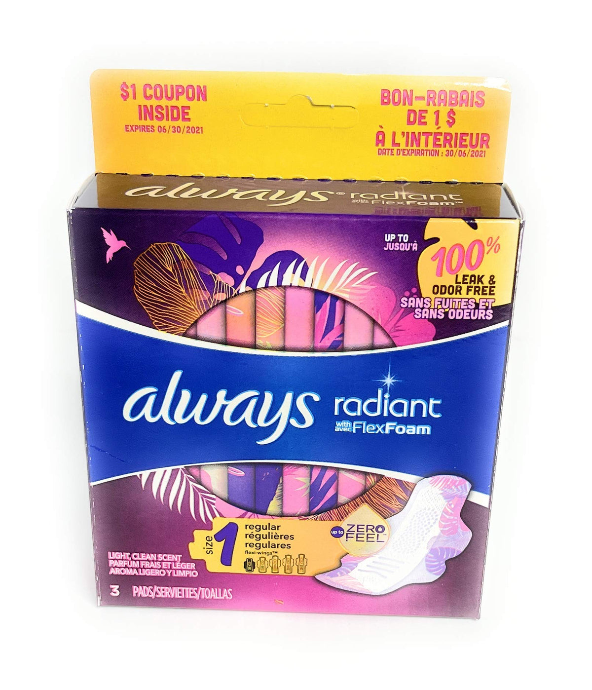 with FlexFoam Maxi Pads 3pk (1) by Always – Size 1 (Pack of 3), Foam, Pack of 3, Model Radiant