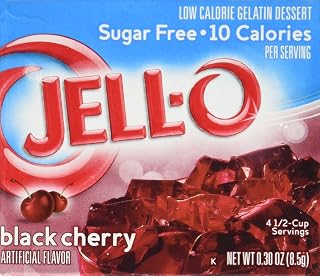 Jell-O Gelatin Dessert Mix, Black Cherry Flavored, Fat Free, Sugar Free, 0.3 oz (Pack of 4)