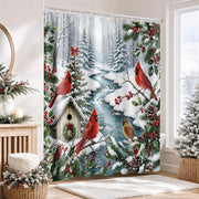Visstree Shower Curtain, Red Cardinal Winter Scene, 71x71 Inch