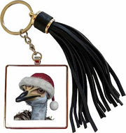 3dRose Cute Australian Emu Wearing A Festive Holiday Hat Tassel Key Chain