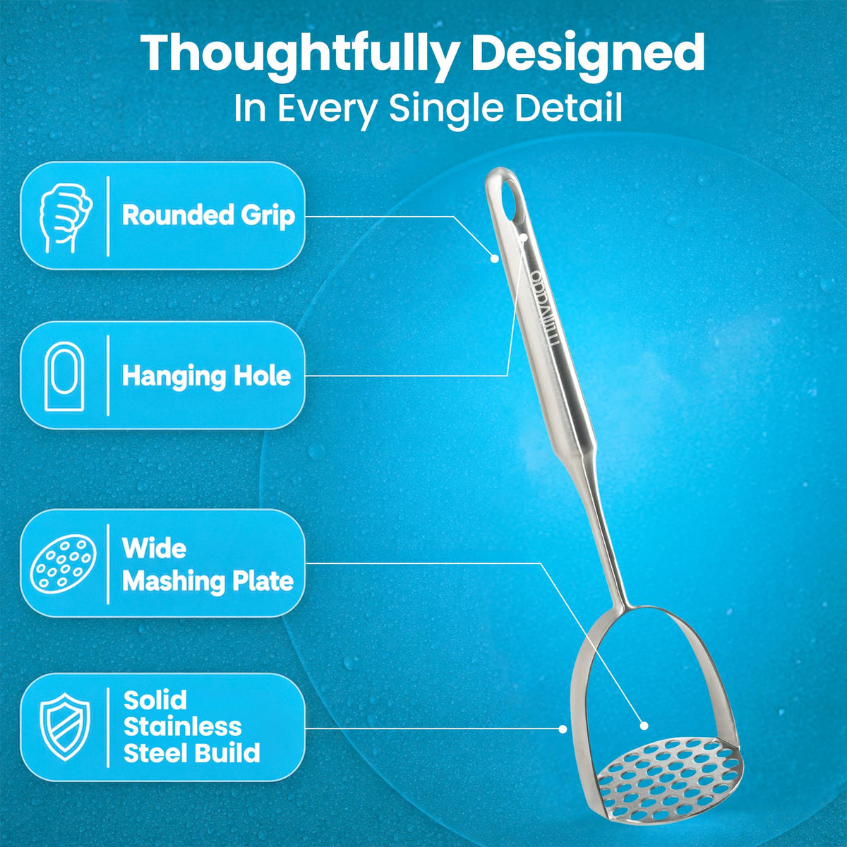 Millvado Potato Masher, Stainless Steel, 12.5 Inch