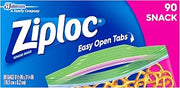 Ziploc Snack Bags, Easy Open Tabs, Ideal for packing cookies, fruits, vegetables, chips and more, 90 Count