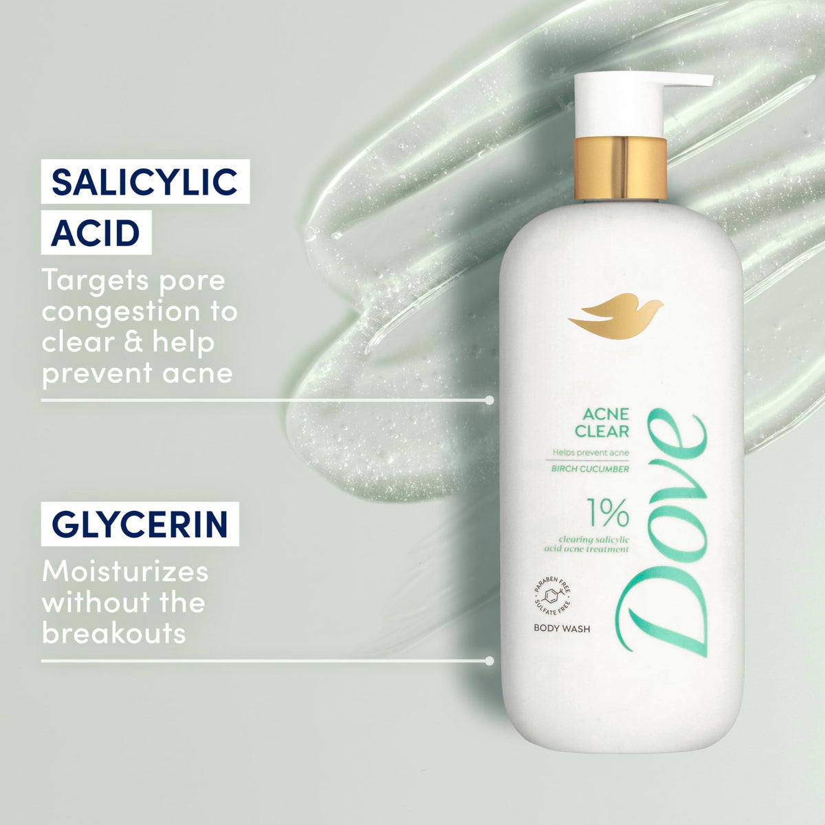 Dove 18.5 Fl Oz (Pack of 4) / White / Acne Clearing Body Washes