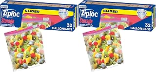 Ziploc Gallon Food Storage Slider Bags, Power Shield Technology for More Durability, 32 Count (Pack of 2)