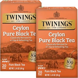 Twinings Ceylon Pure Black Tea - A Crisp, Refreshing, Formerly Orange Pekoe, Caffeinated Tea Bags, Individually Wrapped, 20 Count (Pack of 2)