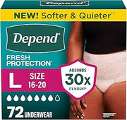 Depend Fresh Protection Adult Diapers for Women, Large, 72 Count