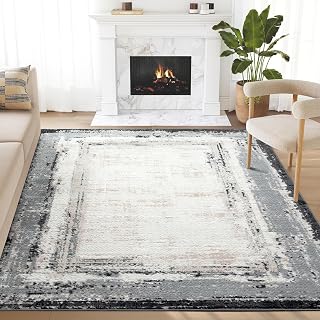 Abani Ivory Area Rug for Living Room, Bedroom - Abstract Pattern - Durable & Easy to Clean (2' x 3')