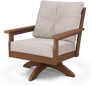 Polywood Vineyard Deep Seating Swivel Chair in Teak/Dune Burlap