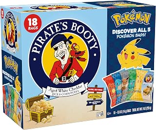 Pirate's Booty Pokémon Multipack, Aged White Cheddar Cheese Puffs, Gluten-Free, Kids Snacks, 0.5oz (18ct)
