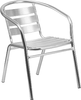 Flash Furniture Commercial Aluminum Slat Back Indoor/Outdoor Stack Chair | Triple Slat Back, Indoor/Outdoor Use