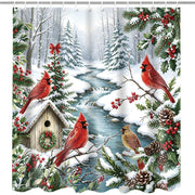 Visstree Shower Curtain, Red Cardinal Winter Scene, 71x71 Inch