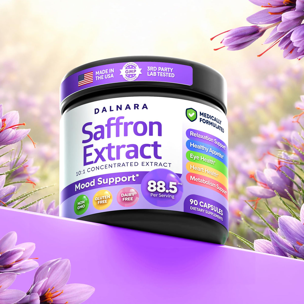 Saffron Supplements for Women 88.5mg Mood | Focus | Vision | Energy Support by Dalnara – 90 Count (Pack of 1)
