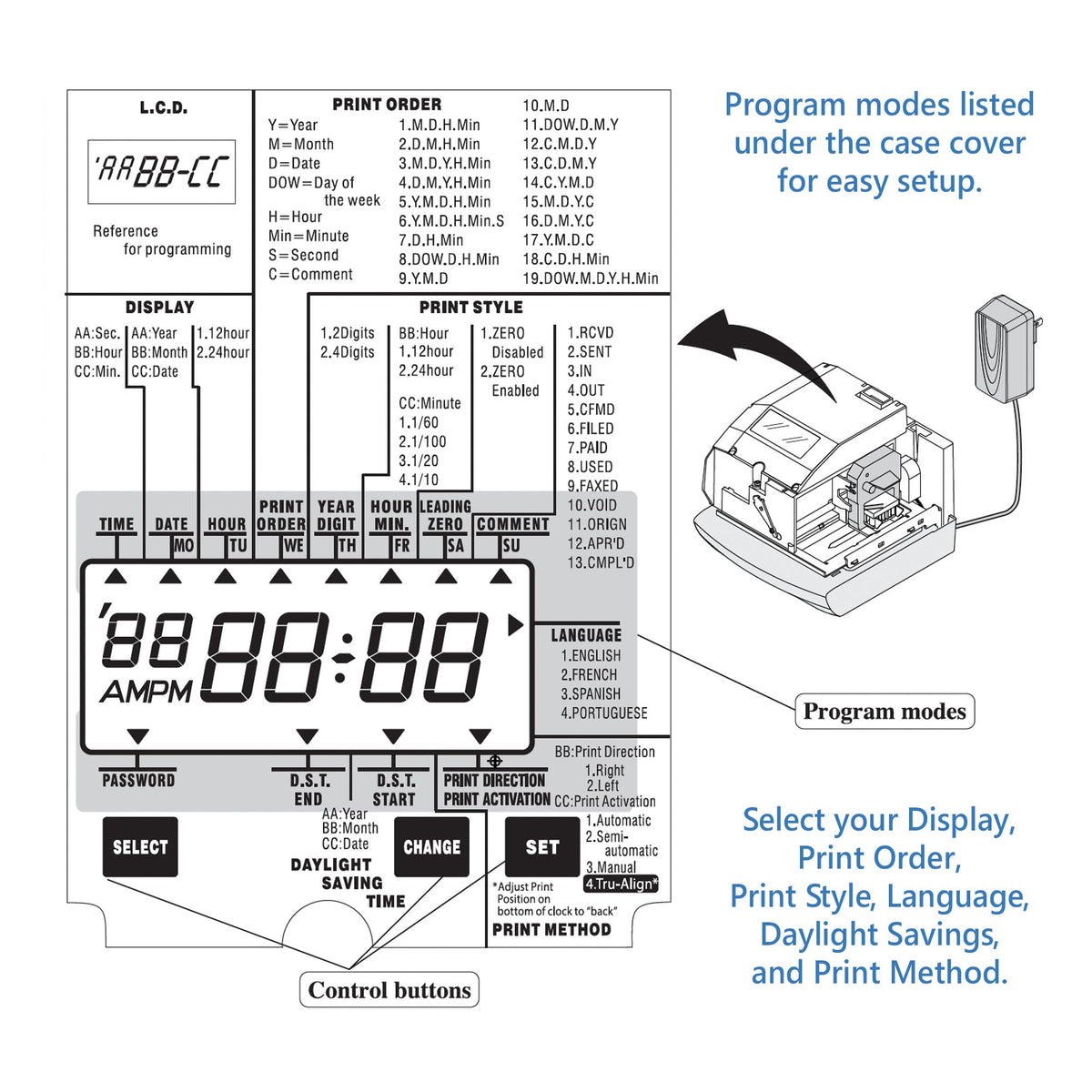 Time Clock Machine and Document Stamp by Lathem – 5.7" x 6.3" x 7.2", ABS Plastic, Charcoal Gray, Model 1600E