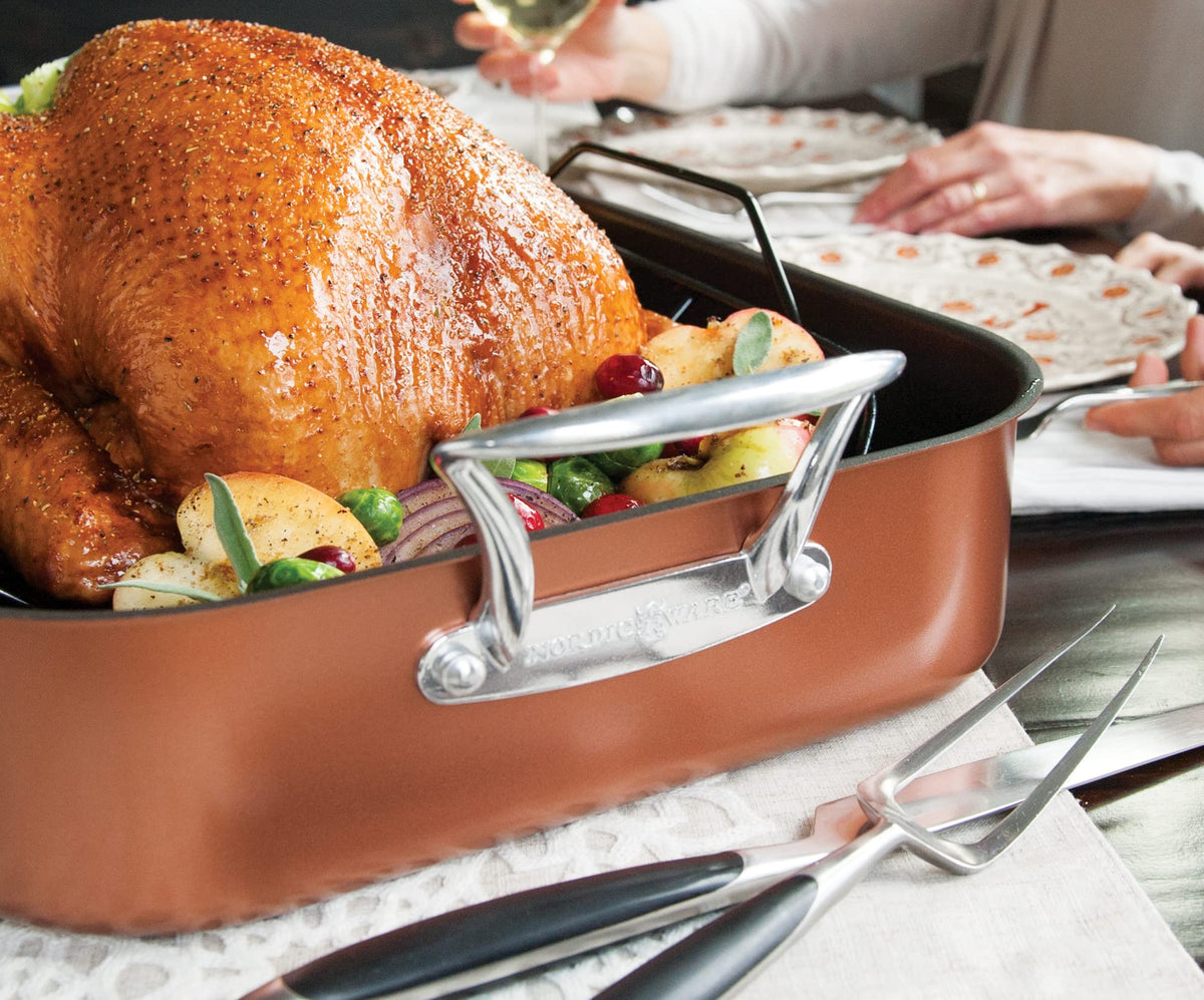 Turkey Roaster with Rack by Nordic Ware – X-Large with Rack, Alloy Steel, Copper, Model 41733