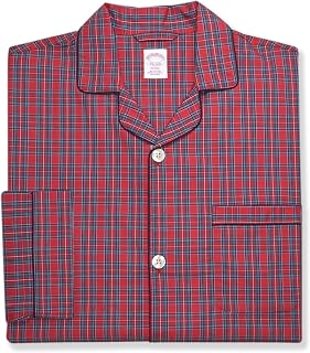 Brooks Brothers Mens Cotton Mixed Plaids Two Piece Pajama Shirt and Pants Lounge Set,
