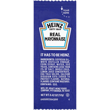 Mayonnaise Single Serve Packages by HEINZ – 0.4 Ounce (Pack of 200), Pack of 200, Model 10013000531709