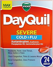 Vicks DayQuil Severe Cold, Flu & Congestion Medicine, Liquicaps, Maximum Strength Orange, 24 Count