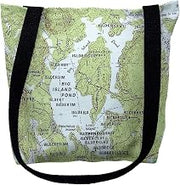 Betsy Drake TY851M 16 x 16 in. Big Island Pond New Hampshire Nautical Map Tote Bag - Medium