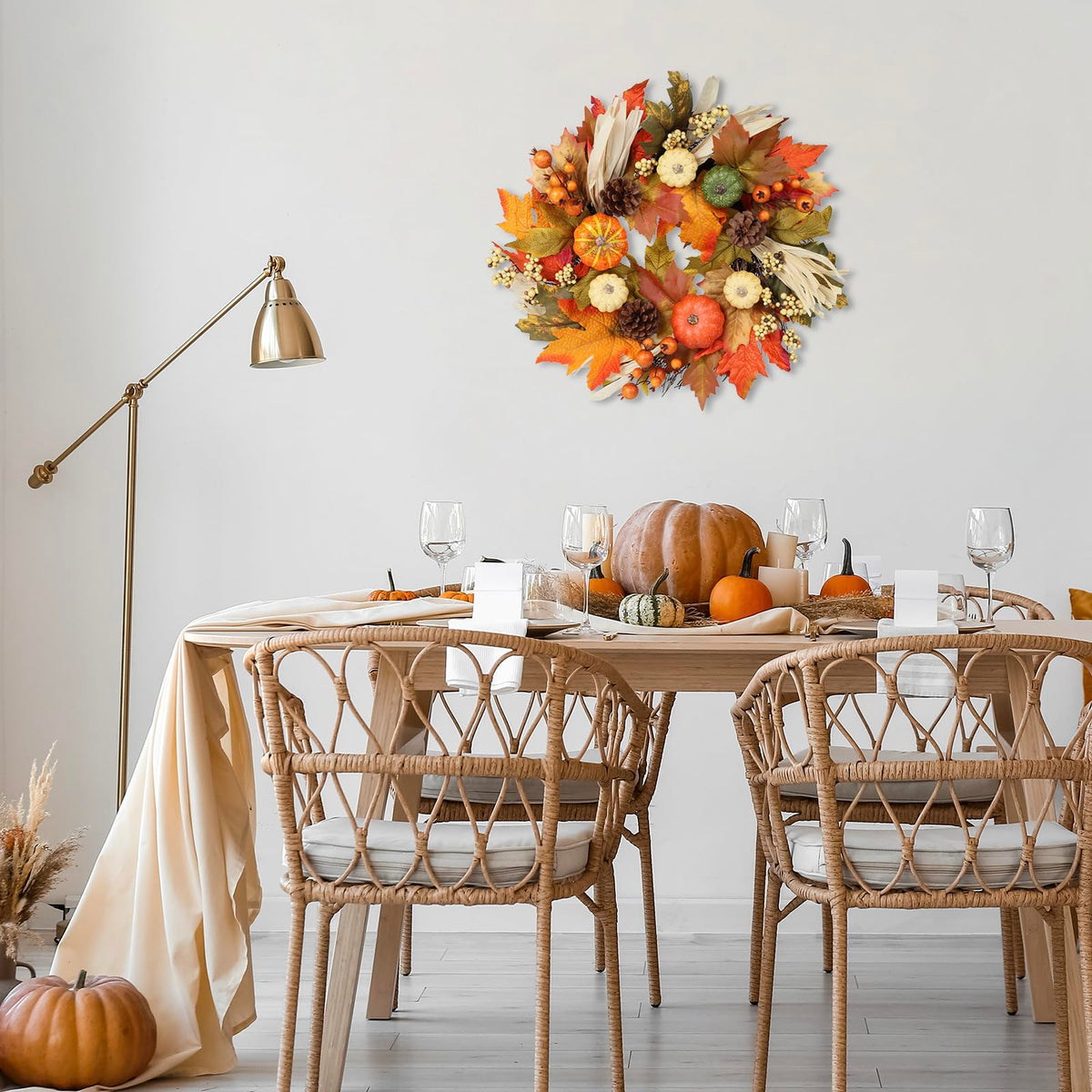 Antizz Autumn Wreath, 24 Inch Diameter, Multicolor Pumpkin Maple